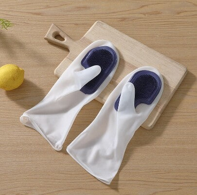 Dishwashing gloves with built-in brush