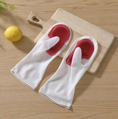 Dishwashing gloves with built-in brush