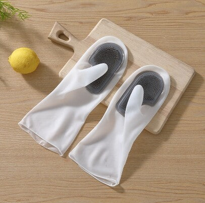 Dishwashing gloves with built-in brush